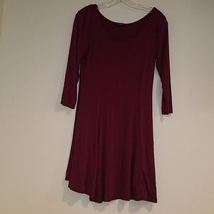 Burgundy 3/4 Sleeve Jersy Dress